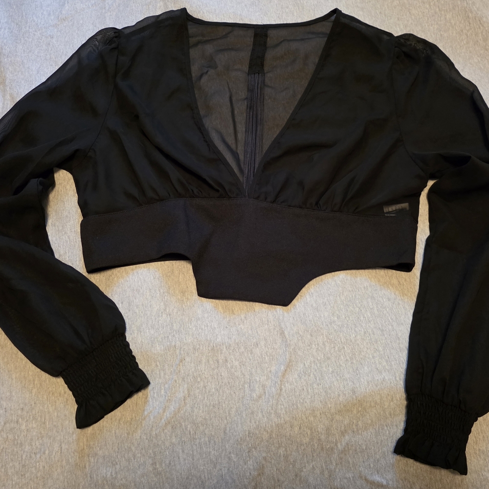 Elegant Black Women's Sheer Crop Top